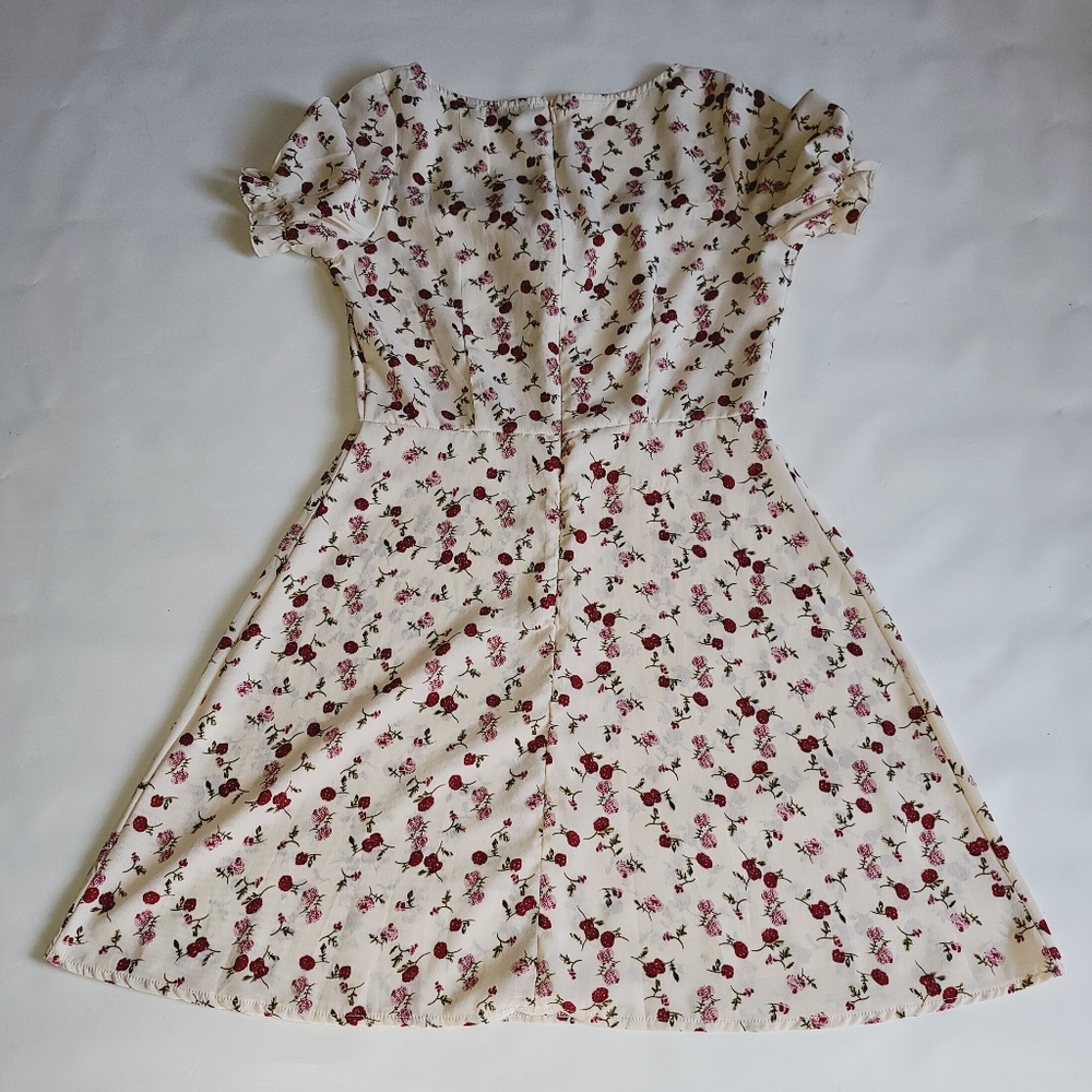 Shein floral dress tie neck cuffed sleeve - Picture 7 of 10